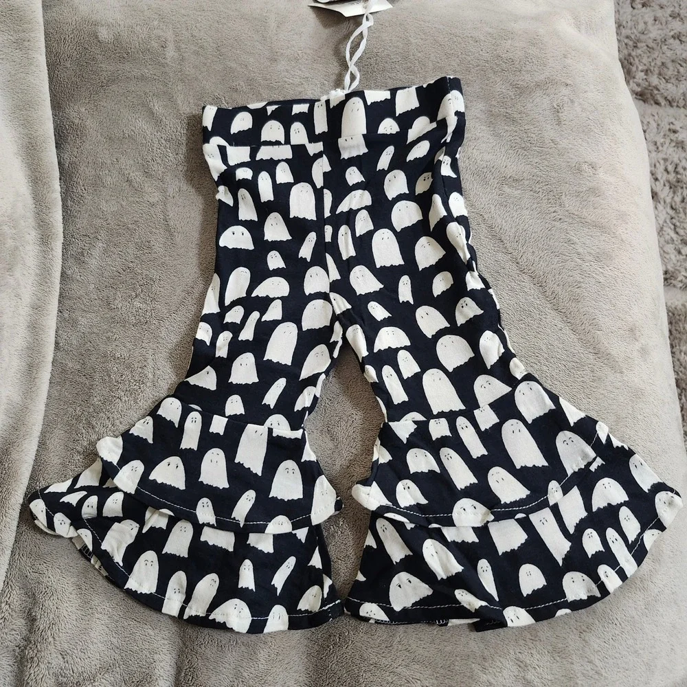Kate Quinn Baby Ghost Halloween Drop Waist Tee Anne Bell Bottom Pants Set 6-12M